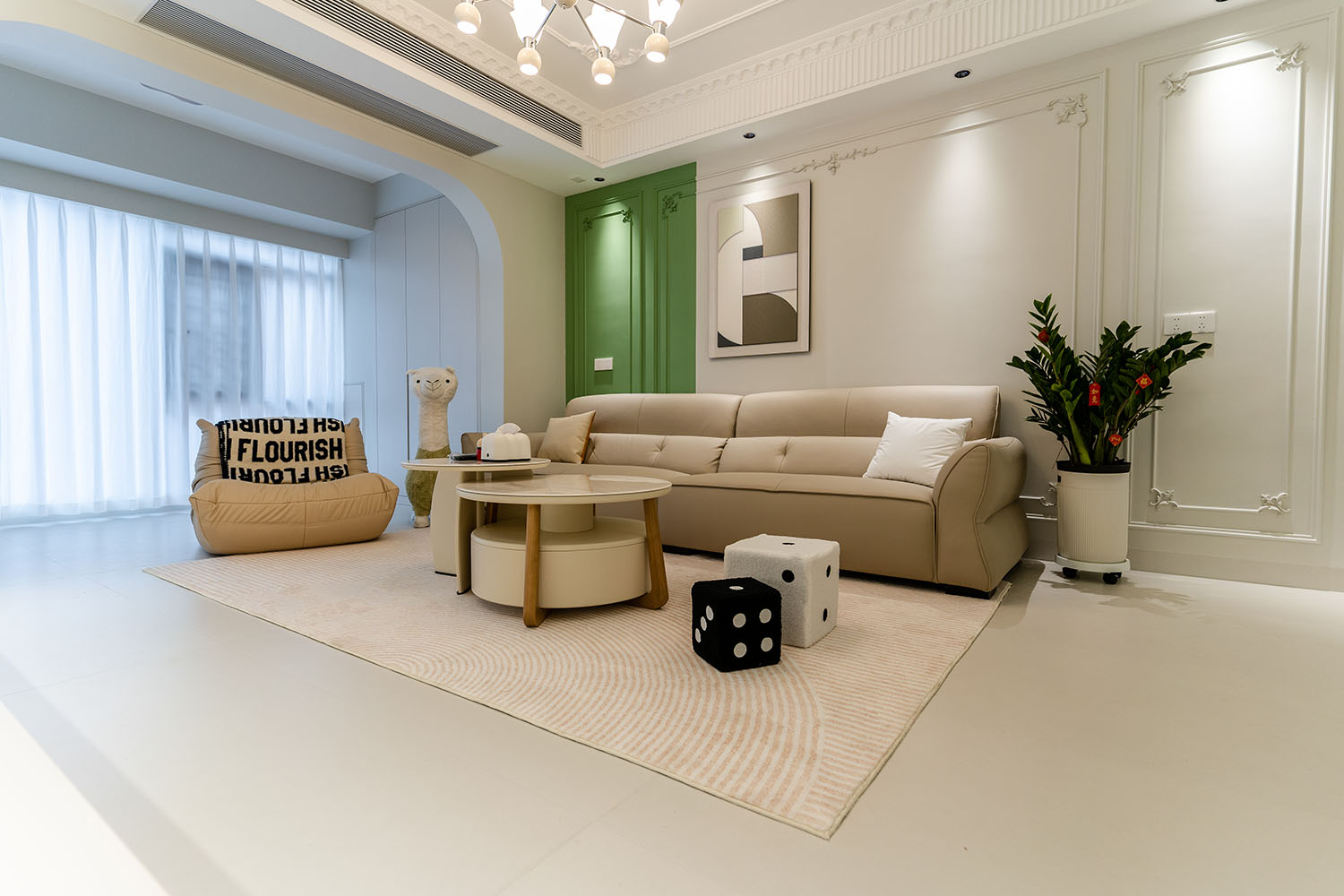 株洲家博整装翡翠公园128㎡现代奶油风格装修赏析